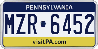 PA license plate MZR6452