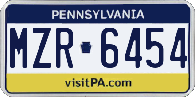 PA license plate MZR6454