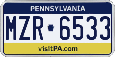 PA license plate MZR6533