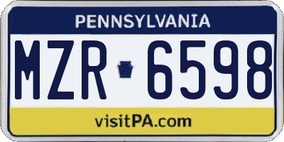 PA license plate MZR6598