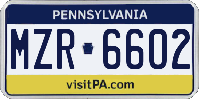 PA license plate MZR6602