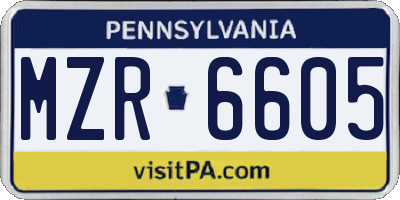 PA license plate MZR6605