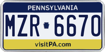 PA license plate MZR6670