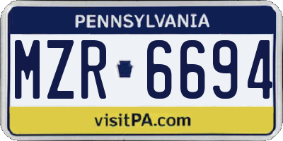 PA license plate MZR6694