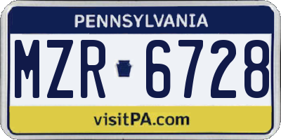 PA license plate MZR6728