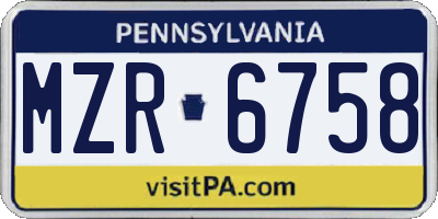 PA license plate MZR6758