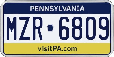 PA license plate MZR6809