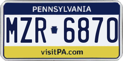 PA license plate MZR6870