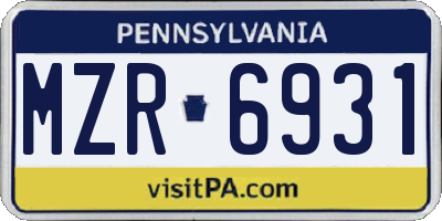PA license plate MZR6931