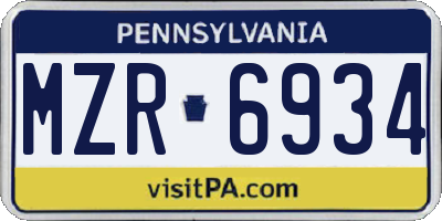 PA license plate MZR6934