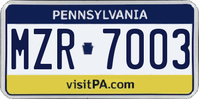 PA license plate MZR7003