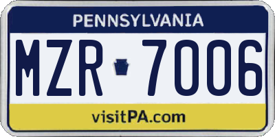 PA license plate MZR7006