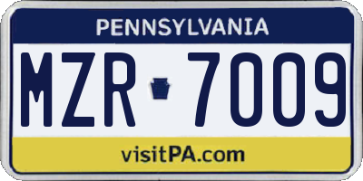 PA license plate MZR7009