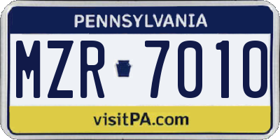 PA license plate MZR7010