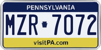 PA license plate MZR7072