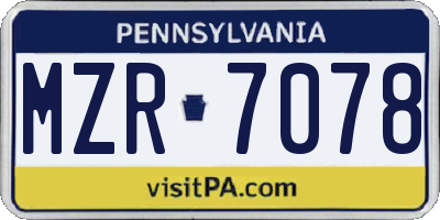 PA license plate MZR7078