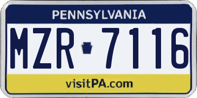 PA license plate MZR7116