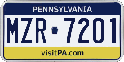 PA license plate MZR7201