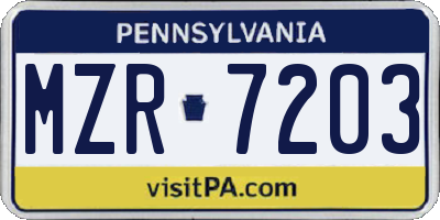 PA license plate MZR7203