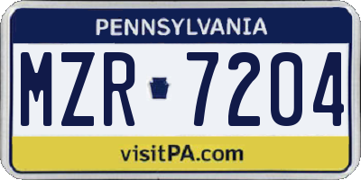 PA license plate MZR7204