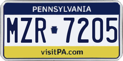 PA license plate MZR7205
