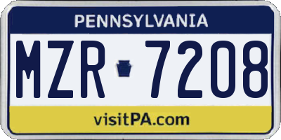 PA license plate MZR7208