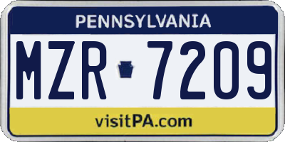 PA license plate MZR7209