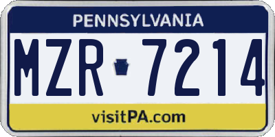 PA license plate MZR7214
