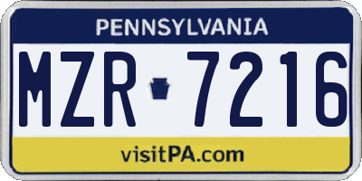 PA license plate MZR7216
