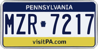 PA license plate MZR7217