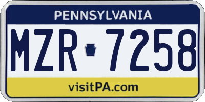 PA license plate MZR7258