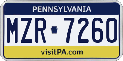 PA license plate MZR7260
