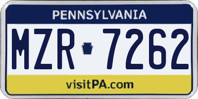 PA license plate MZR7262