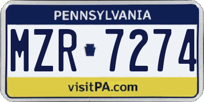 PA license plate MZR7274