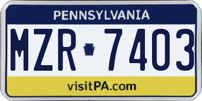 PA license plate MZR7403