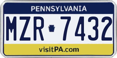 PA license plate MZR7432