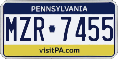PA license plate MZR7455