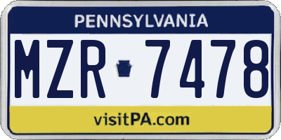 PA license plate MZR7478