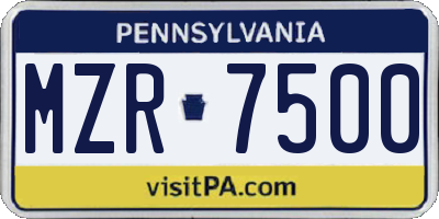 PA license plate MZR7500