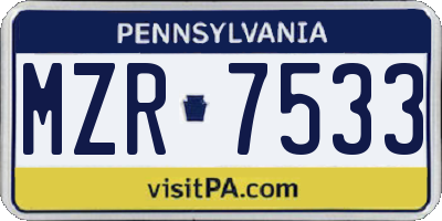PA license plate MZR7533