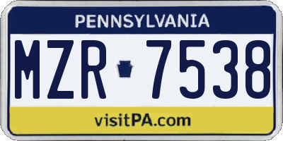 PA license plate MZR7538