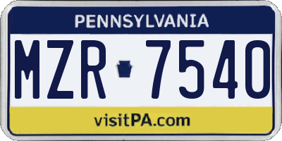 PA license plate MZR7540