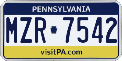 PA license plate MZR7542