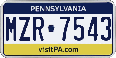 PA license plate MZR7543