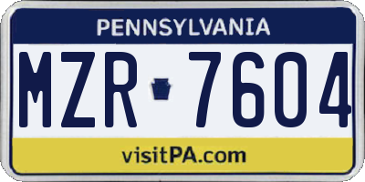 PA license plate MZR7604