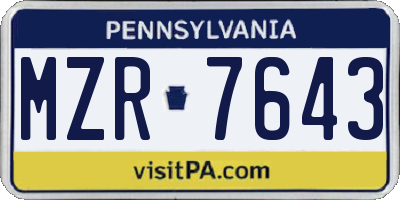 PA license plate MZR7643