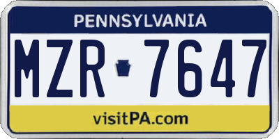 PA license plate MZR7647