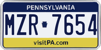 PA license plate MZR7654
