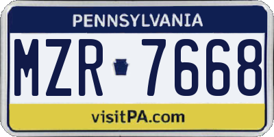 PA license plate MZR7668