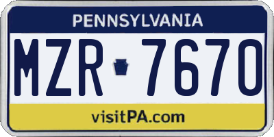 PA license plate MZR7670